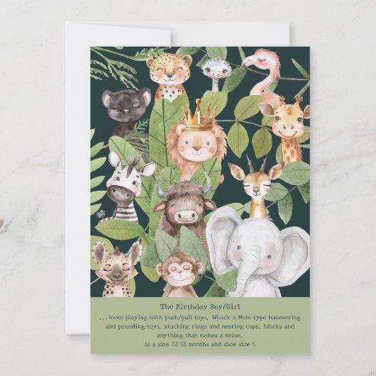 Wild One Oerwoud Animals Safari 1st Birthday Kaart (Achterkant)