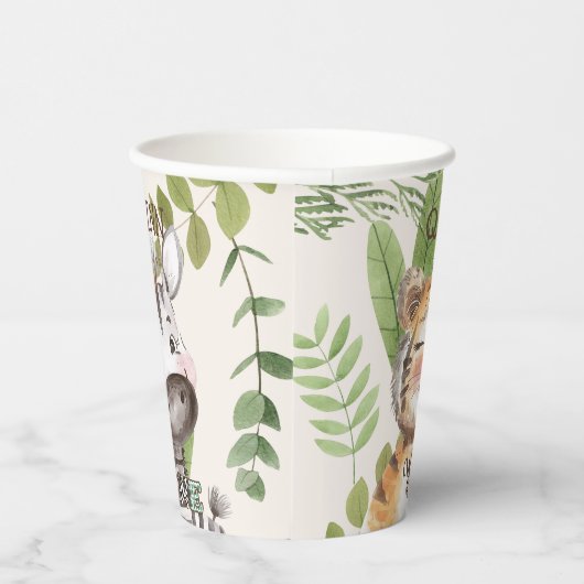 Wild One Oerwoud Animals Safari 1st Birthday Papieren Bekers (Rechts)