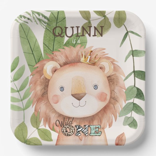 Wild One Oerwoud Animals Safari 1st Birthday Papieren Bordje (Voorkant)