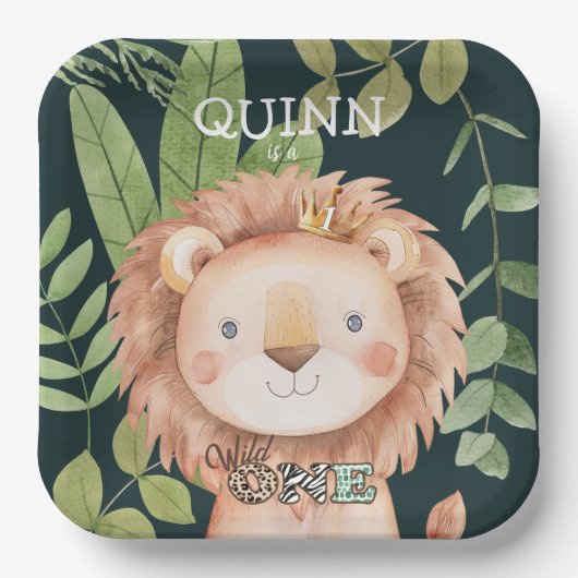 Wild One Oerwoud Animals Safari 1st Birthday Papieren Bordje (Voorkant)