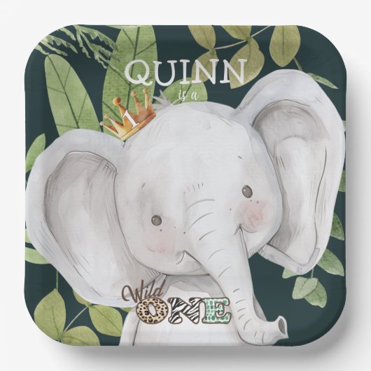 Wild One Oerwoud Animals Safari 1st Birthday Papieren Bordje (Voorkant)