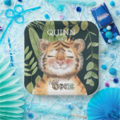 Wild One Oerwoud Animals Safari 1st Birthday Papieren Bordje (Feest)