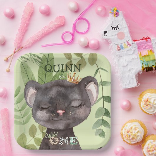 Wild One Oerwoud Animals Safari 1st Birthday Papieren Bordje (Feest)