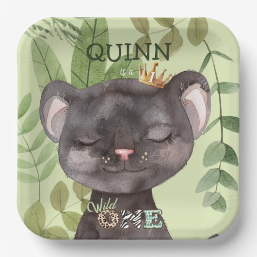 Wild One Oerwoud Animals Safari 1st Birthday Papieren Bordje (Voorkant)