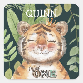 Wild One Oerwoud Animals Safari 1st Birthday Vierkante Sticker