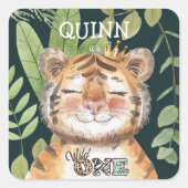 Wild One Oerwoud Animals Safari 1st Birthday Vierkante Sticker (Voorkant)