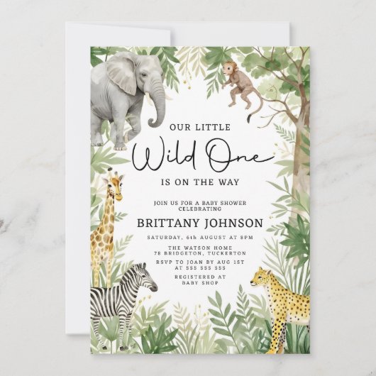 Wild One Oerwoud Animals Safari Theme Baby shower Kaart (Voorkant)