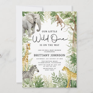 Wild One Oerwoud Animals Safari Theme Baby shower Kaart