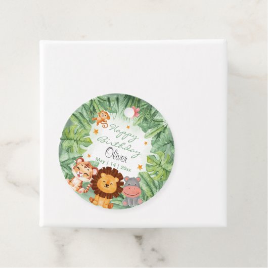 Wild One Oerwoud Animals Tropical Boy Birthday Bedankjes Labels (In situ)