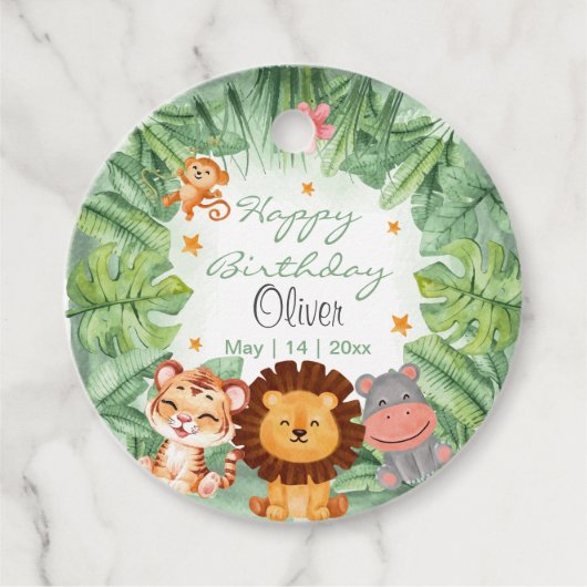 Wild One Oerwoud Animals Tropical Boy Birthday Bedankjes Labels (Voorkant)