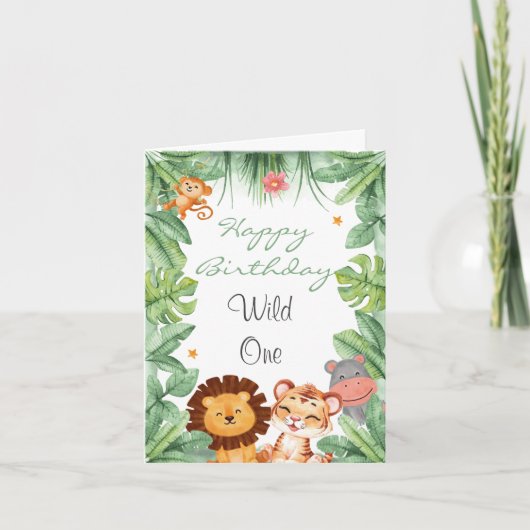 Wild One Oerwoud Animals Tropical Boy Birthday Bedankkaart (Voorkant)
