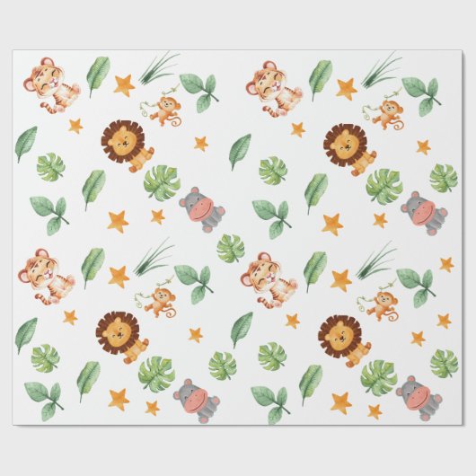 Wild One Oerwoud Animals Tropical Boy Birthday Cadeaupapier (Vlak)