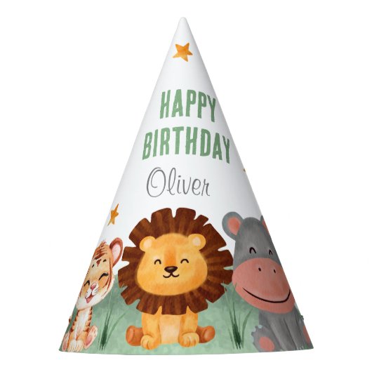Wild One Oerwoud Animals Tropical Boy Birthday Feesthoedjes (Voorkant)
