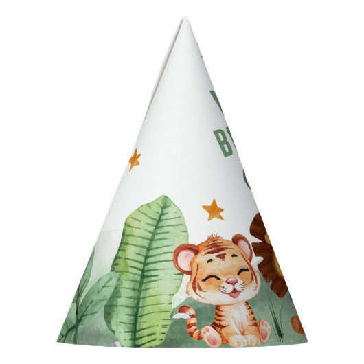 Wild One Oerwoud Animals Tropical Boy Birthday Feesthoedjes (Links)