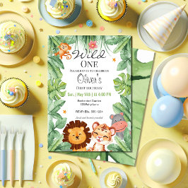 Wild One Oerwoud Animals Tropical Boy Birthday Kaart