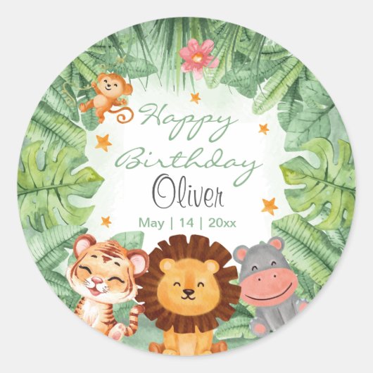 Wild One Oerwoud Animals Tropical Boy Birthday Ronde Sticker (Voorkant)