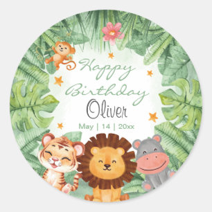 Wild One Oerwoud Animals Tropical Boy Birthday Ronde Sticker