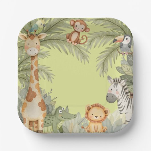 Wild One Oerwoud Animals Verjaardagsfeest Papieren Bordje (Voorkant)