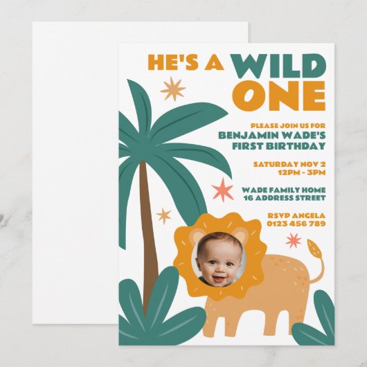 Wild One Oerwoud Baby Boy Foto 1e verjaardag Kaart (Voorkant / Achterkant)