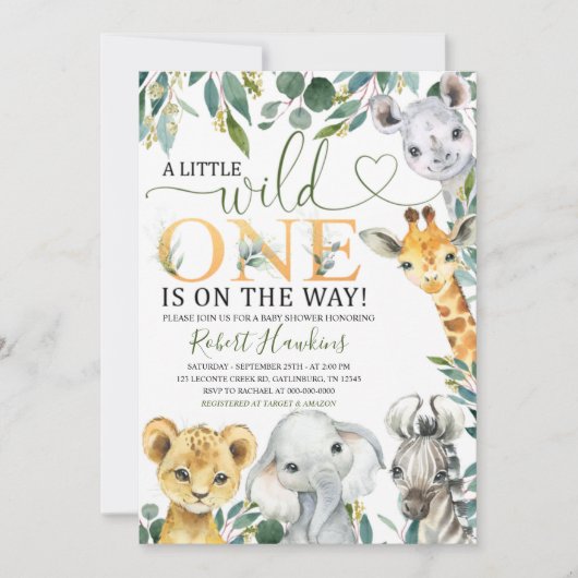 Wild One Oerwoud Baby shower Invitation Kaart (Voorkant)