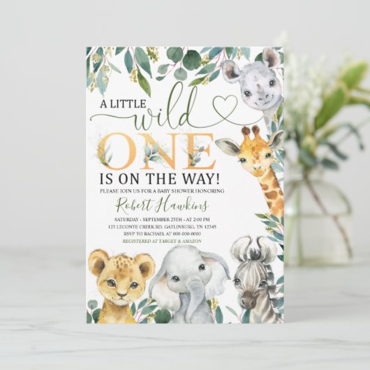 Wild One Oerwoud Baby shower Invitation Kaart (Staand voorkant)