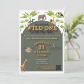 "Wild One" Oerwoud Baby shower Invitation (v2) Kaart (Staand voorkant)