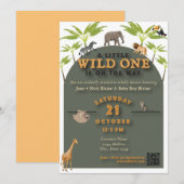 "Wild One" Oerwoud Baby shower Invitation (v2) Kaart (Voorkant / Achterkant)