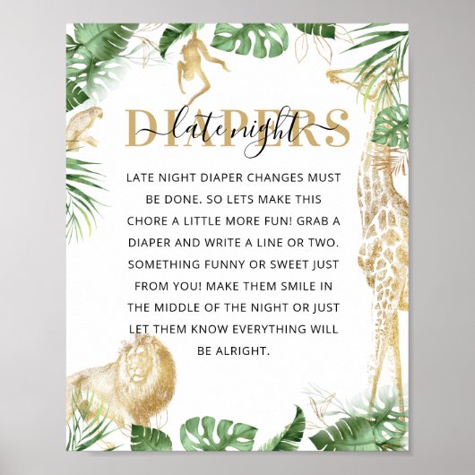 Wild One Oerwoud Baby shower 'Late Night Diaper' Poster (Voorkant)