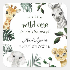 Wild One Oerwoud Baby shower Vierkante Sticker
