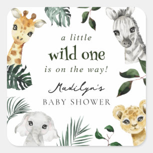 Wild One Oerwoud Baby shower Vierkante Sticker