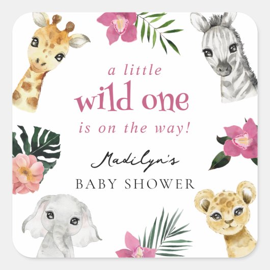 Wild One Oerwoud Baby shower Vierkante Sticker (Voorkant)