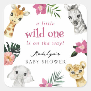 Wild One Oerwoud Baby shower Vierkante Sticker