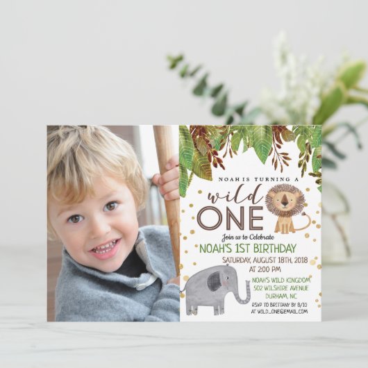 WILD ONE Oerwoud Boy 1e Verjaardagsuitnodiging Kaart (Staand voorkant)