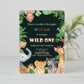 Wild One Oerwoud Boy First Birthday Roos Gold Foil Folie Uitnodiging (Staand Voorkant)