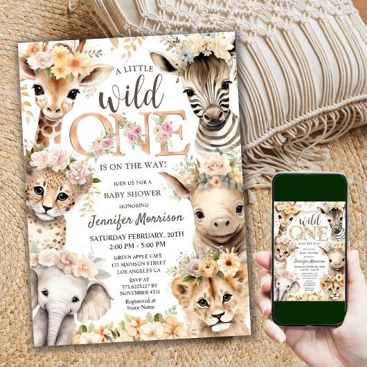 Wild One Oerwoud Dieren Safari Baby shower Kaart