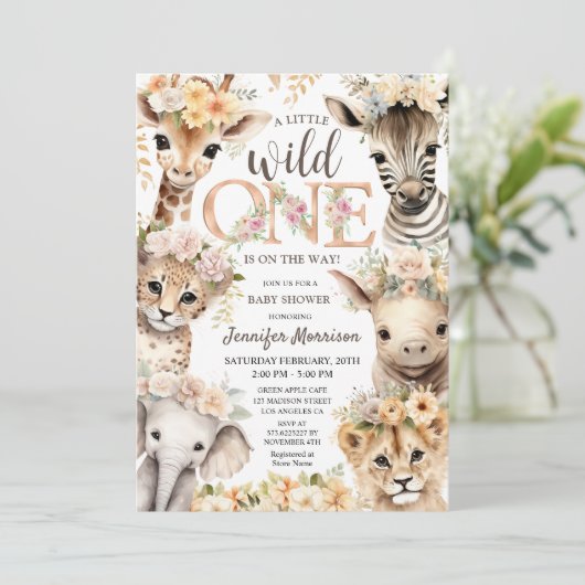 Wild One Oerwoud Dieren Safari Baby shower Kaart (Staand voorkant)