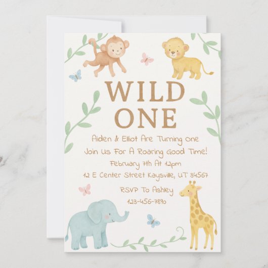 Wild One Oerwoud First Birthday Invitation Kaart (Voorkant)