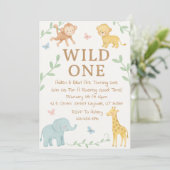 Wild One Oerwoud First Birthday Invitation Kaart (Staand voorkant)