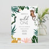 Wild One Oerwoud First Birthday Invitation Kaart (Staand voorkant)