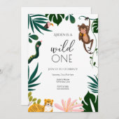 Wild One Oerwoud First Birthday Invitation Kaart (Voorkant / Achterkant)