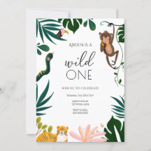 Wild One Oerwoud First Birthday Invitation