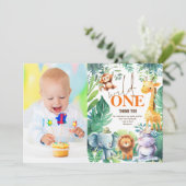 Wild One Oerwoud Foto 1e verjaardagsfeest Dank u Kaart (Staand voorkant)