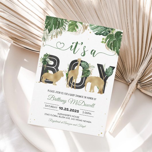 Wild One Oerwoud Gold Baby shower Boy Kaart