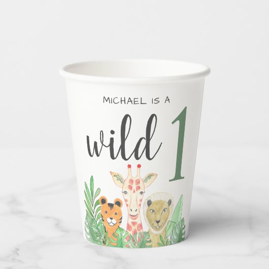 Wild One Oerwoud Greenery 1e verjaardag Papieren Bekers (Achterkant)