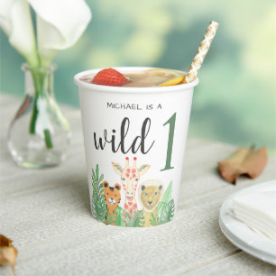 Wild One Oerwoud Greenery 1st Birthday Party Papieren Bekers