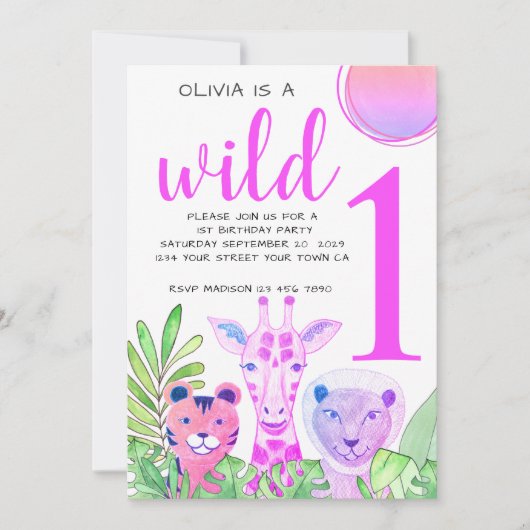 Wild One Oerwoud Greenery Girl's 1e verjaardag Kaart (Voorkant)