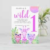 Wild One Oerwoud Greenery Girl's 1e verjaardag Kaart (Staand voorkant)