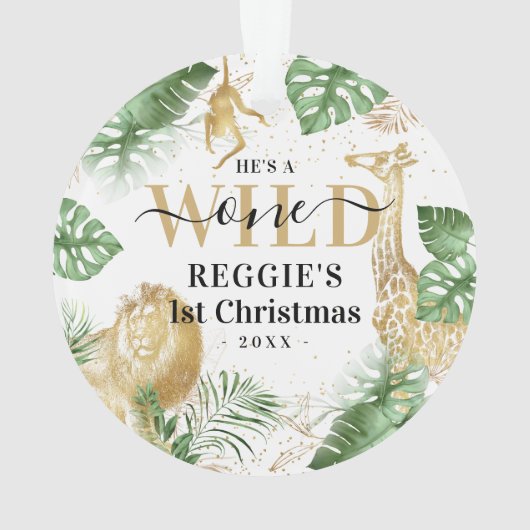 Wild One Oerwoud Greenery & Gold 1st Kerstmis Ornament (achterkant)