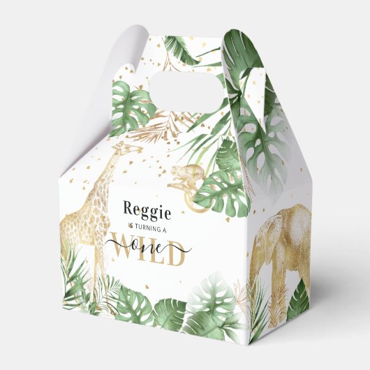 Wild One Oerwoud Greenery & Gold 1ste verjaardag Bedankdoosjes (Voorkant Zijde)