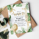 Wild One Oerwoud Greenery & Gold 1ste verjaardag Kaart<br><div class="desc">Elegant neutraal safari op de uitnodiging van de eerste verjaardag,  met tropische groen,  faux gouden oerwouden (leeuw,  giraffe en aap),  gouden confetti en een moderne verjaardagsfeestelijke sjabloon die gemakkelijk te aanpassen is door de optie "verder aanpassen" te gebruiken.</div>